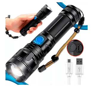 Lanterna Recarregavel Com LED Tática Militar T9 Luz Branco