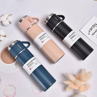 Kit Garrafa Térmica Inox 500ml com 3 Xícaras Para Camping, Viagem, Café, Sopa Utilexis