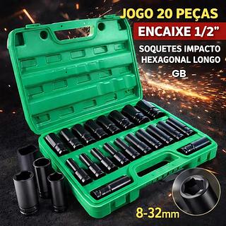 Jogo Soquete GB Longo Sextavado Impacto 1/2 8 A 32 Mm 20pcs