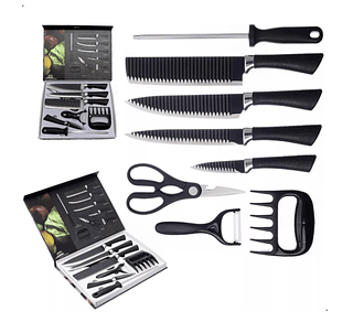 Kit Churrasco 8 Peças Facas Premium Aço Inox Linha Gourmet