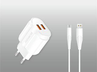 Carregador Celular 2 USB 2.4A + Cabo Tipo C