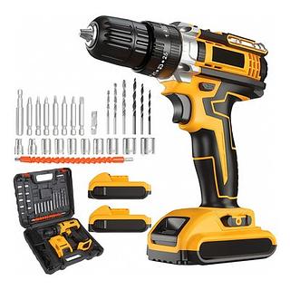 Furadeira e Parafusadeira de Impacto Sem Fio 2 Baterias Recarregáveis Bivolt e 32 Acessórios - Maleta Completa para Uso Doméstico e Profissional