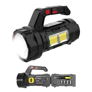 Lanterna Holofote LED Frontal + LED COB Recarregável Com Kit de Ferramenta