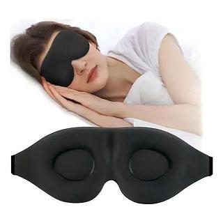 Máscara de Dormir 3D Ajustável com Espuma de Memória e Seda Gelada na Cor Preta