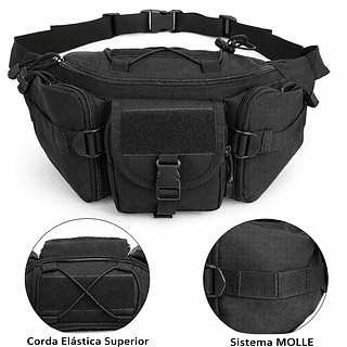 Pochete Tática Militar Super resistente 5 Bolsos na Cor Preta