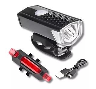 Kit Farol Bike Frontal + Pisca Traseiro Led Usb Recarregável